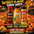 Detroit Flavor Trio: two butter sauces and lemon pepper seasoning